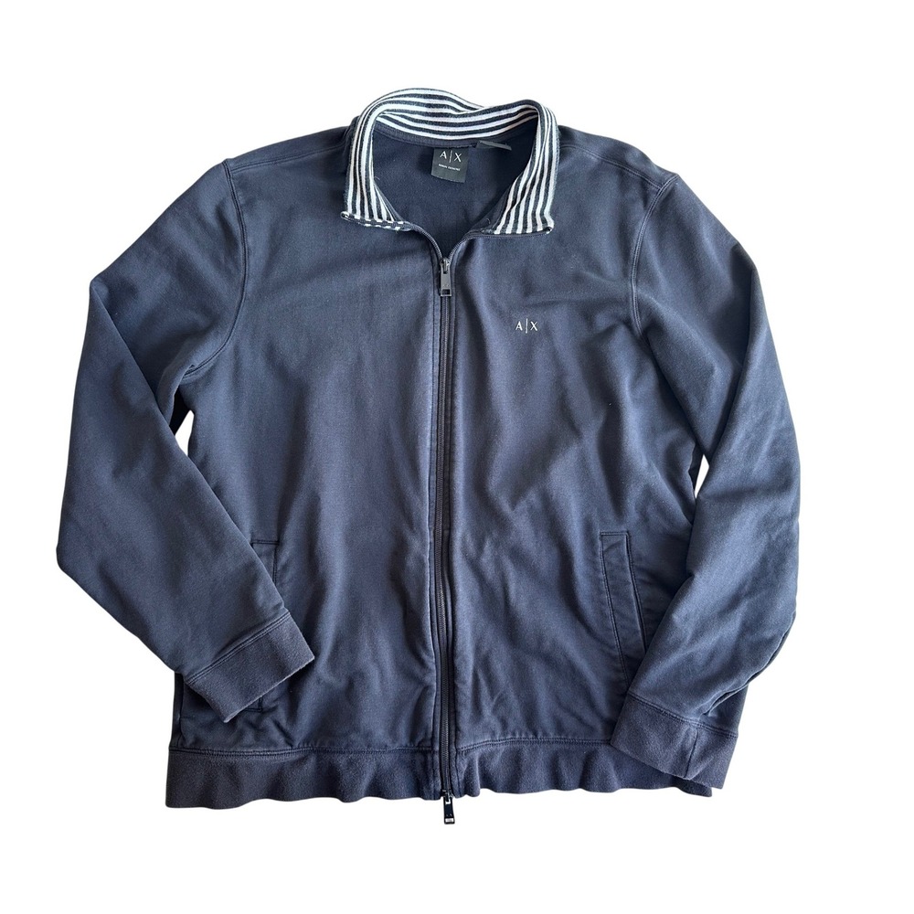 A|X Armani Exchange Men's Full‎ Zip Track Sweatshirt Navy Blue Collared Size XL